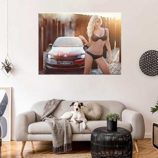 Leonie Hagmeyer-Reyinger Skoda Rapid Sport Hot Sexy Babe Woman Car Miss Tuning Wall Art Print Poster