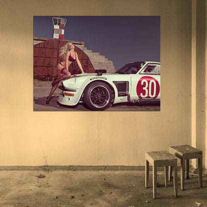 Leonie Hagmeyer-Reyinger Datsun 360Z Hot Stocking Sexy Babe Woman Car Miss Tuning Wall Art Print Poster