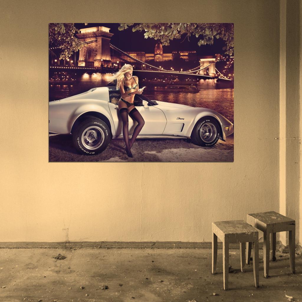 Leonie Hagmeyer-Reyinger City Night Hot Stocking Sexy Babe Woman Car Miss Tuning Wall Art Print Poster