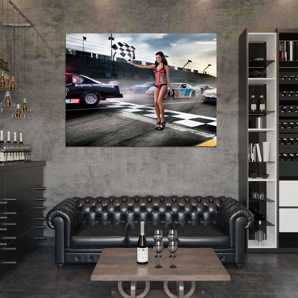 Racing Hot Sexy Babe Woman Car Miss Tuning Wall Art Print Poster