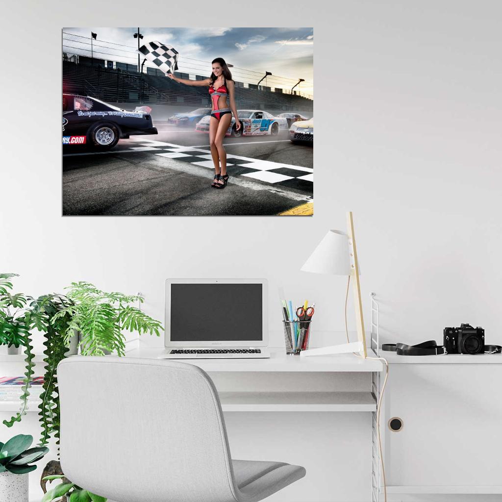 Racing Hot Sexy Babe Woman Car Miss Tuning Wall Art Print Poster