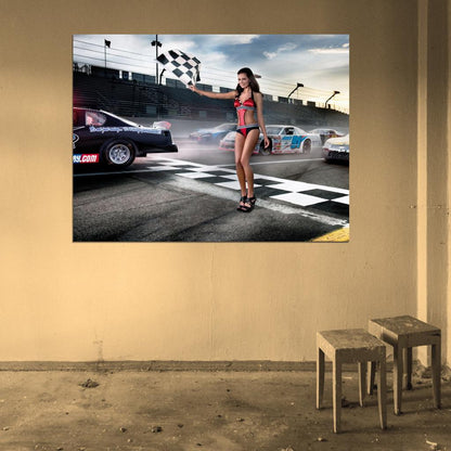 Racing Hot Sexy Babe Woman Car Miss Tuning Wall Art Print Poster