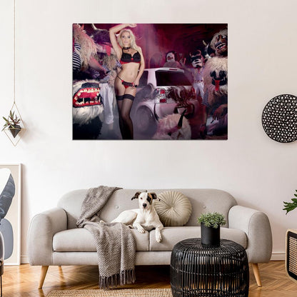 Mandy Lange Hot Stocking Sexy Lingerie Babe Woman Car Miss Tuning Wall Art Print Poster