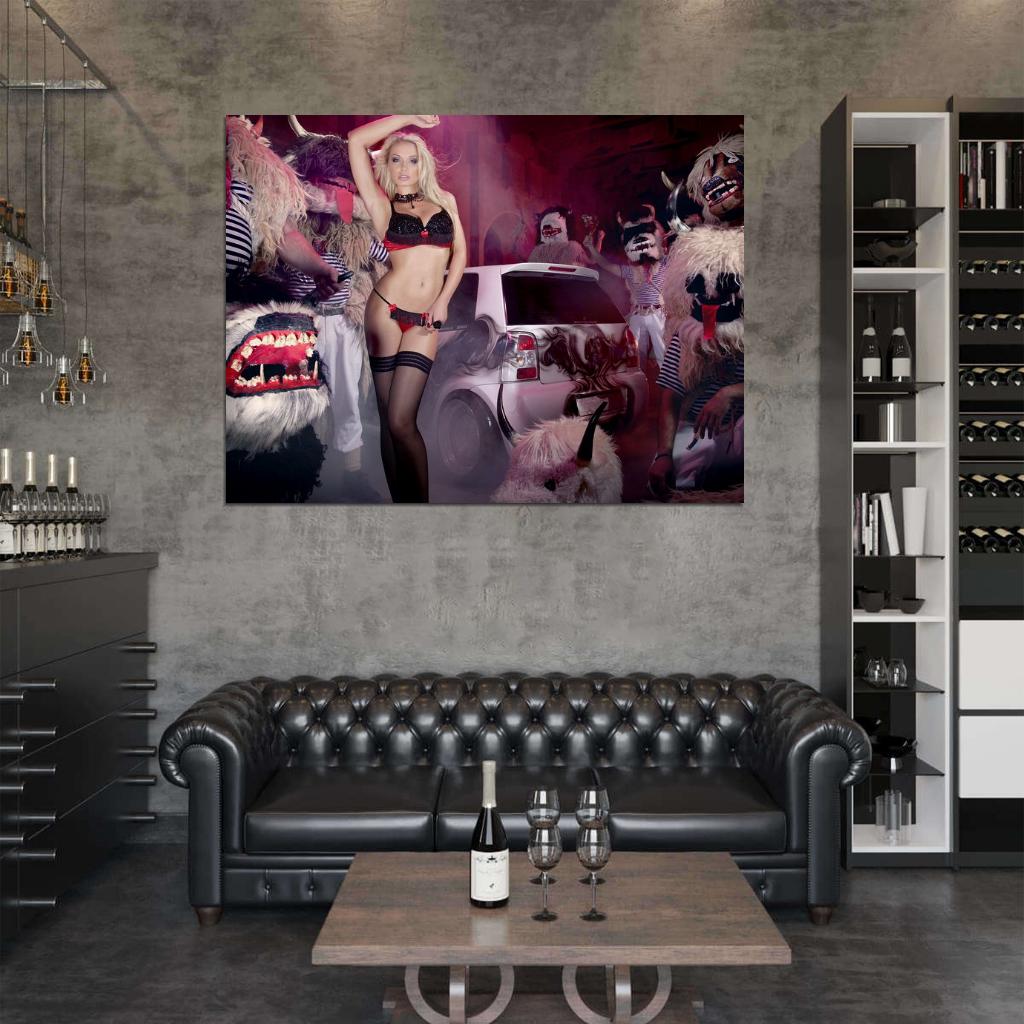 Mandy Lange Hot Stocking Sexy Lingerie Babe Woman Car Miss Tuning Wall Art Print Poster