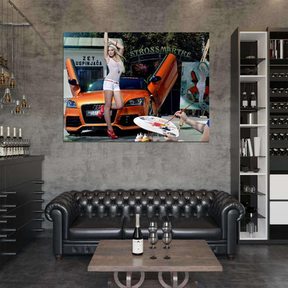 Mandy Lange Audi Hot Sexy Babe Woman Car Miss Tuning Wall Art Print Poster