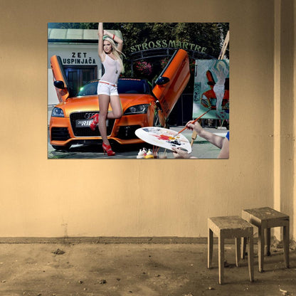 Mandy Lange Audi Hot Sexy Babe Woman Car Miss Tuning Wall Art Print Poster