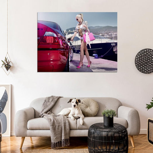 Mandy Lange Pink Hot Sexy Babe Woman Car Miss Tuning Wall Art Print Poster