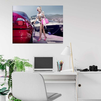 Mandy Lange Pink Hot Sexy Babe Woman Car Miss Tuning Wall Art Print Poster