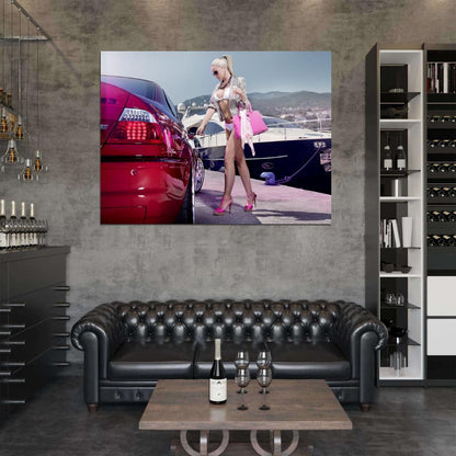Mandy Lange Pink Hot Sexy Babe Woman Car Miss Tuning Wall Art Print Poster