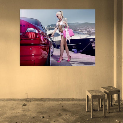 Mandy Lange Pink Hot Sexy Babe Woman Car Miss Tuning Wall Art Print Poster