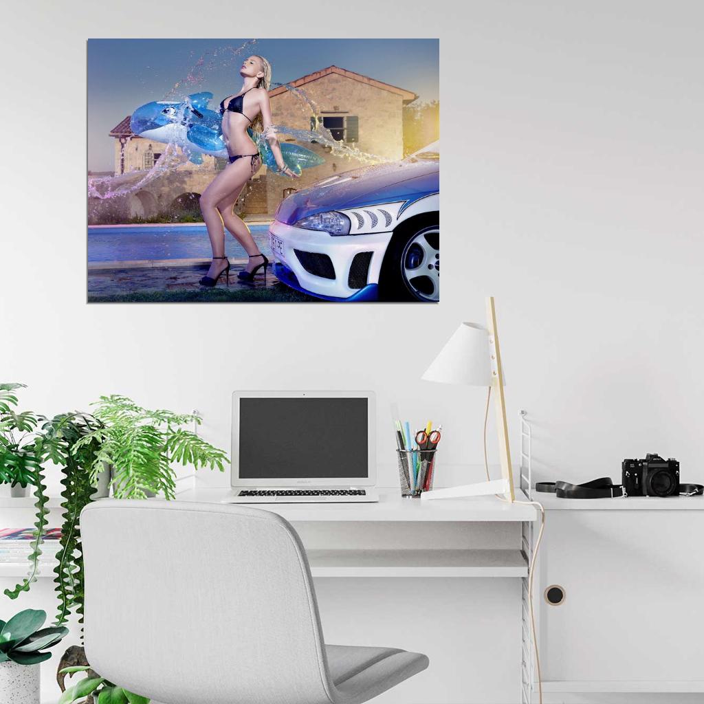 Mandy Lange Wet Water Hot Sexy Babe Woman Car Miss Tuning Wall Art Print Poster