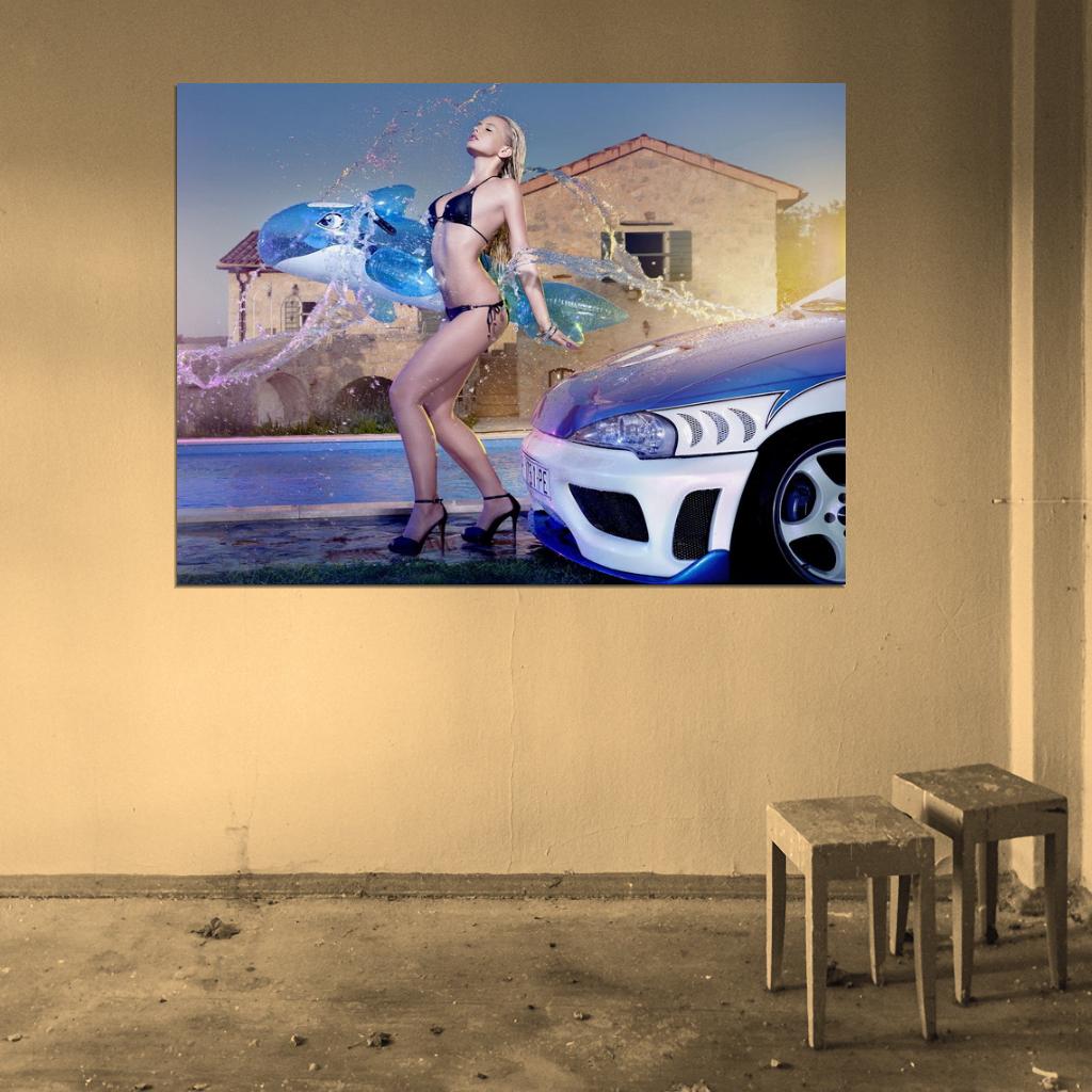 Mandy Lange Wet Water Hot Sexy Babe Woman Car Miss Tuning Wall Art Print Poster