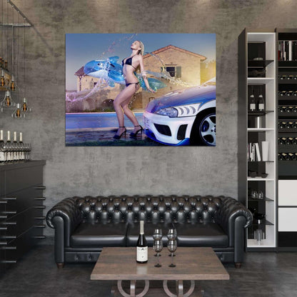 Mandy Lange Wet Water Hot Sexy Babe Woman Car Miss Tuning Wall Art Print Poster