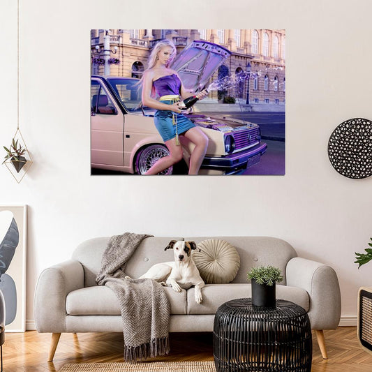 Mandy Lange Champaigne Hot Sexy Babe Woman Car Miss Tuning Wall Art Print Poster
