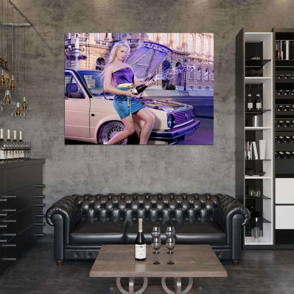 Mandy Lange Champaigne Hot Sexy Babe Woman Car Miss Tuning Wall Art Print Poster