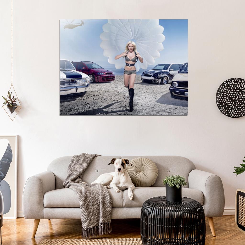 Mandy Lange Parachute Hot Sexy Babe Woman Car Miss Tuning Wall Art Print Poster