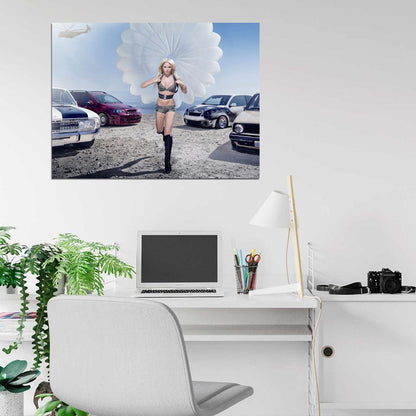 Mandy Lange Parachute Hot Sexy Babe Woman Car Miss Tuning Wall Art Print Poster