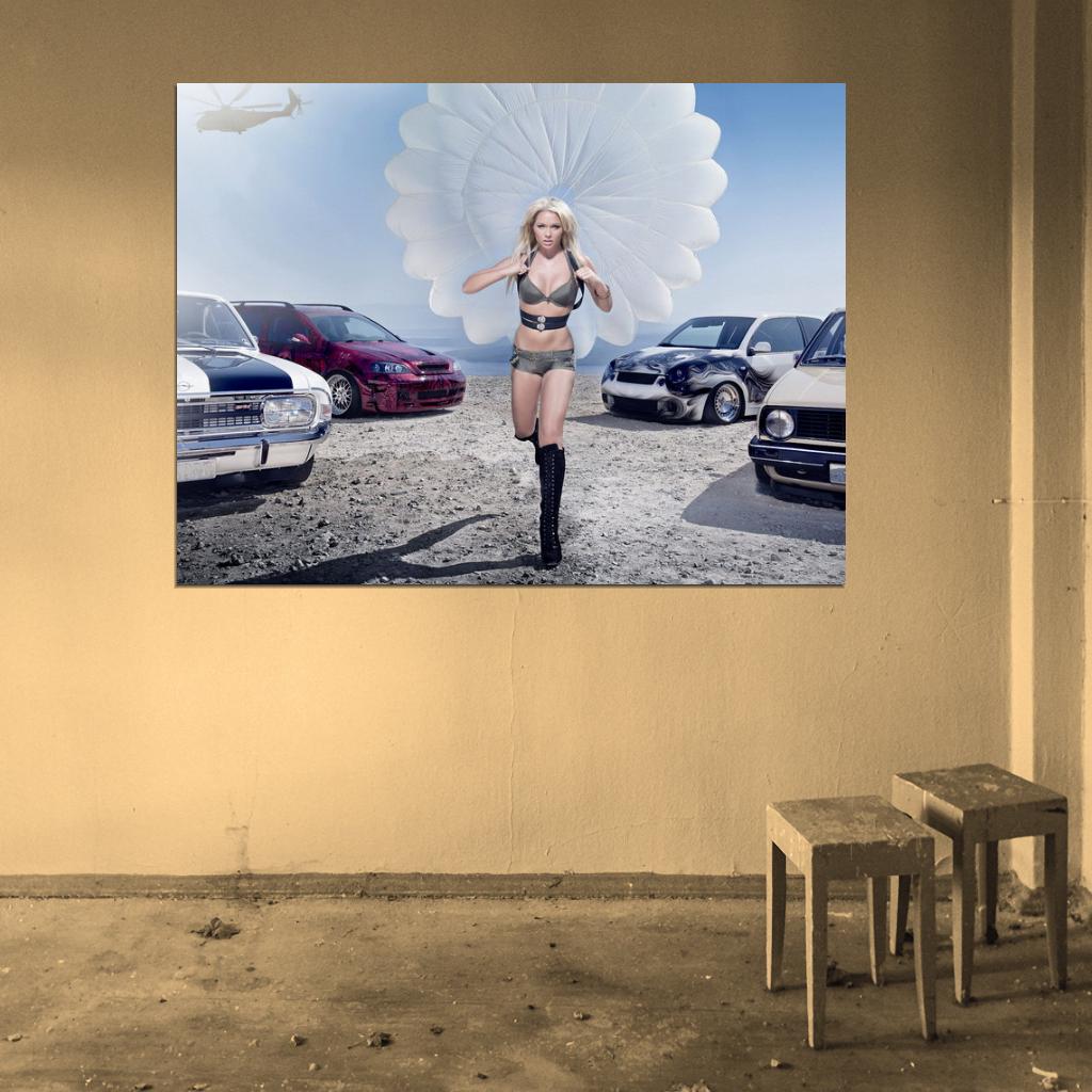Mandy Lange Parachute Hot Sexy Babe Woman Car Miss Tuning Wall Art Print Poster