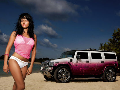 Pink Beach Hot Sexy Babe Woman Car Miss Tuning Wall Art Print Poster