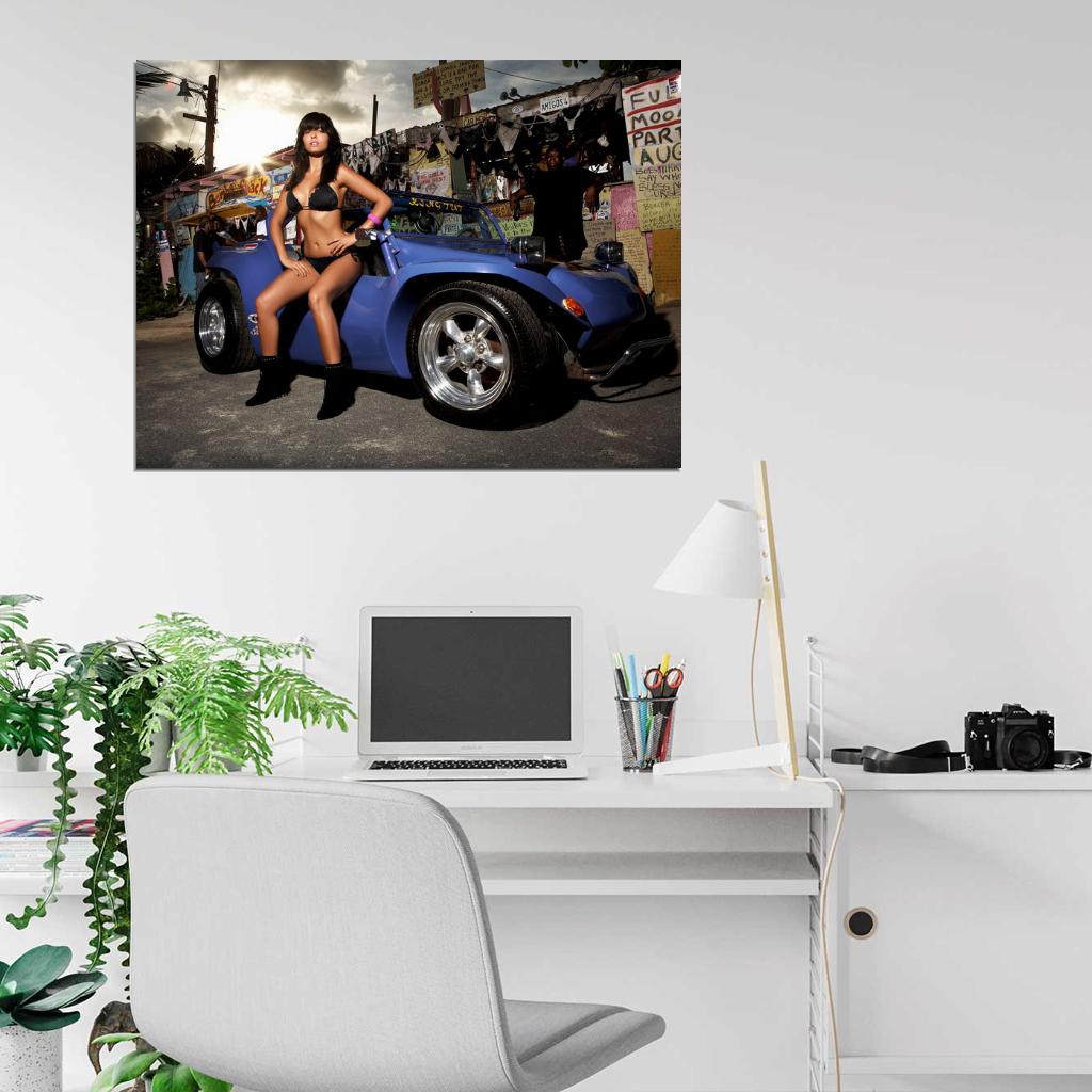 Brunette Hot Sexy Babe Woman Car Miss Tuning Wall Art Print Poster