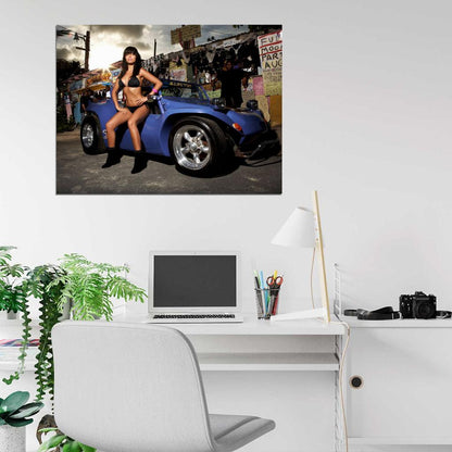 Brunette Hot Sexy Babe Woman Car Miss Tuning Wall Art Print Poster