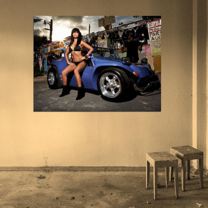 Brunette Hot Sexy Babe Woman Car Miss Tuning Wall Art Print Poster