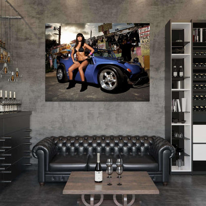 Brunette Hot Sexy Babe Woman Car Miss Tuning Wall Art Print Poster