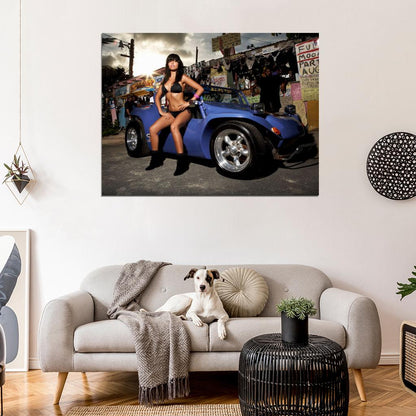 Brunette Hot Sexy Babe Woman Car Miss Tuning Wall Art Print Poster
