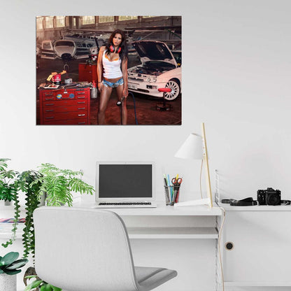 Hangar Hot Sexy Babe Woman Car Miss Tuning Wall Art Print Poster