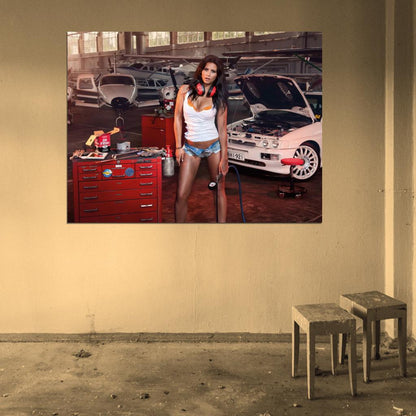Hangar Hot Sexy Babe Woman Car Miss Tuning Wall Art Print Poster