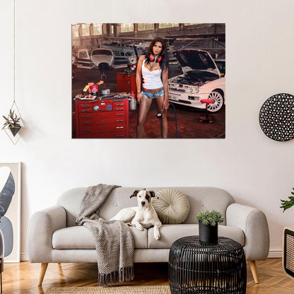 Hangar Hot Sexy Babe Woman Car Miss Tuning Wall Art Print Poster