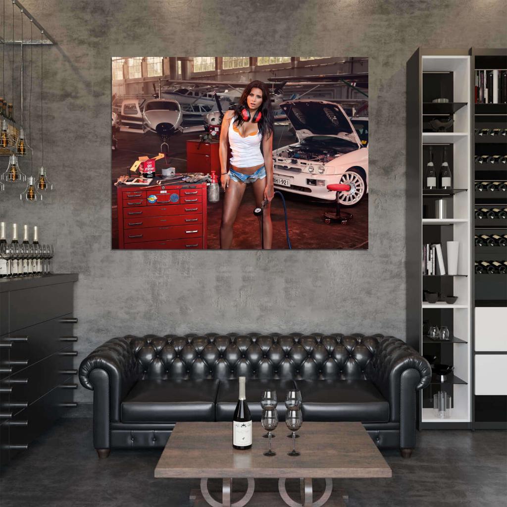 Hangar Hot Sexy Babe Woman Car Miss Tuning Wall Art Print Poster