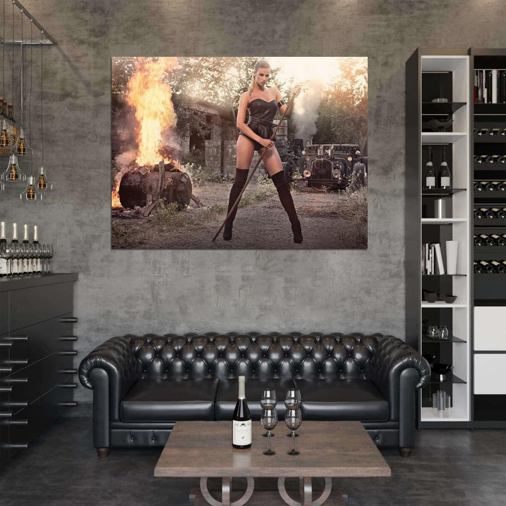Leonie Hagmeyer-Reyinger Fire Hot Rod Sexy Babe Woman Car Miss Tuning Wall Art Print Poster