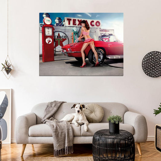 Gas Station Hot Sexy Babe Woman Car Miss Tuning Wall Art Print Poster