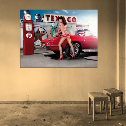 Gas Station Hot Sexy Babe Woman Car Miss Tuning Wall Art Print Poster