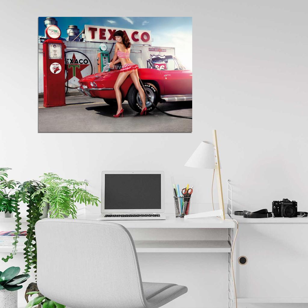 Gas Station Hot Sexy Babe Woman Car Miss Tuning Wall Art Print Poster