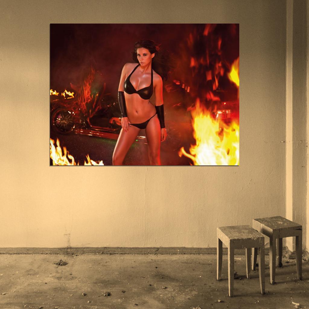 Fire Hot Sexy Babe Woman Car Miss Tuning Wall Art Print Poster