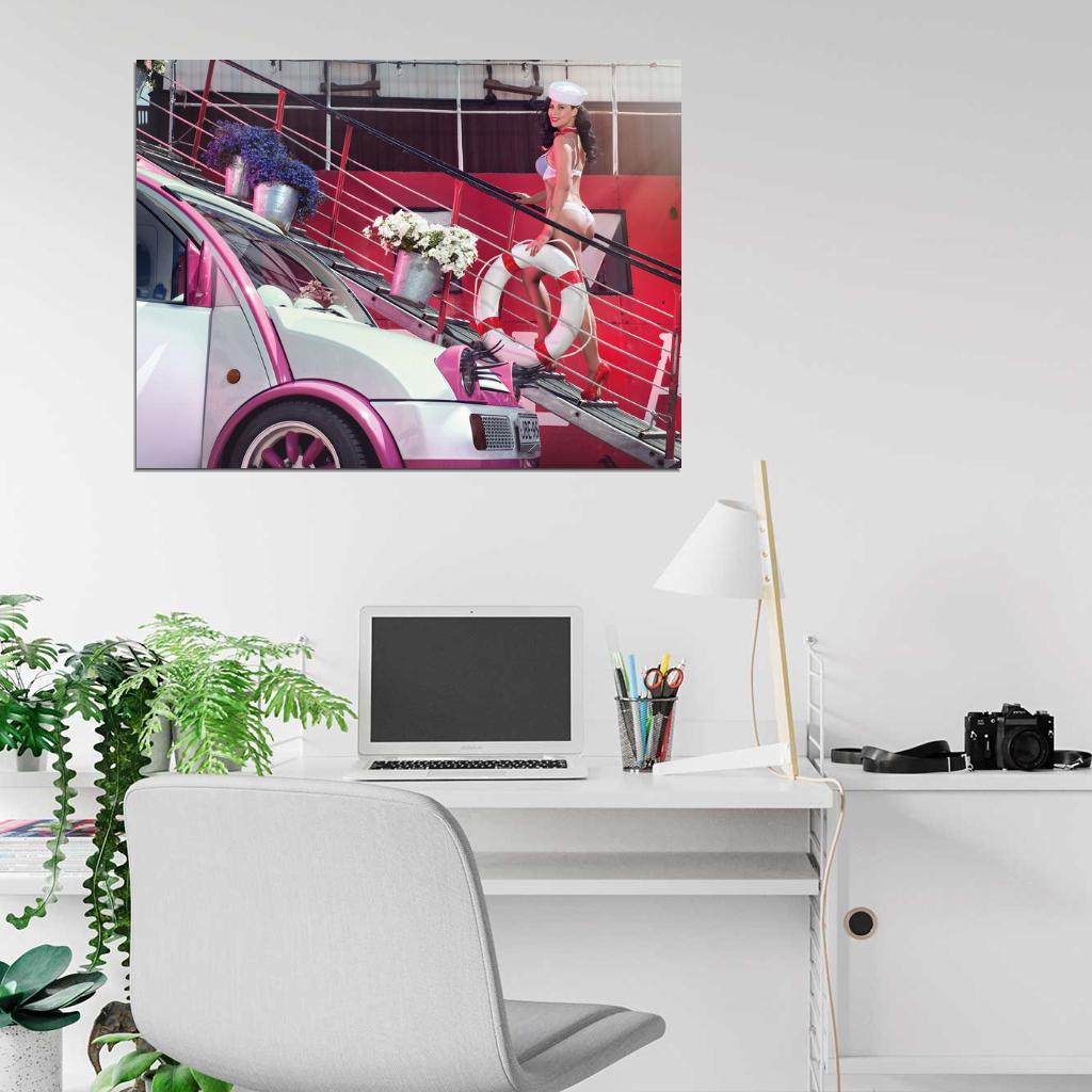 Sailor Hot Sexy Babe Woman Car Miss Tuning Wall Art Print Poster