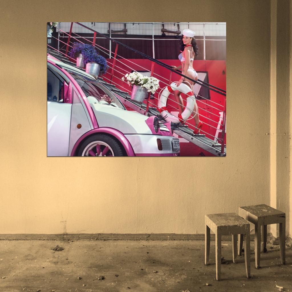 Sailor Hot Sexy Babe Woman Car Miss Tuning Wall Art Print Poster