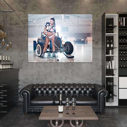Ice Hockey Hot Sexy Babe Woman Car Miss Tuning Wall Art Print Poster