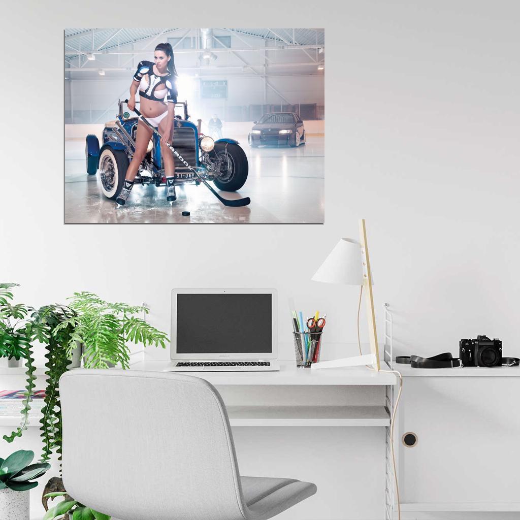 Ice Hockey Hot Sexy Babe Woman Car Miss Tuning Wall Art Print Poster