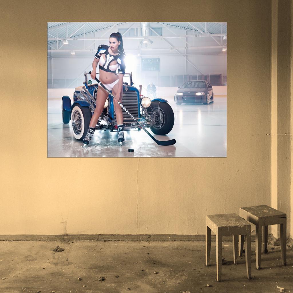 Ice Hockey Hot Sexy Babe Woman Car Miss Tuning Wall Art Print Poster