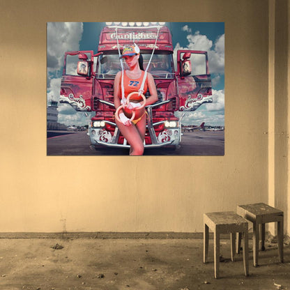 Truck Scania Super Hot Sexy Babe Woman Car Miss Tuning Wall Art Print Poster