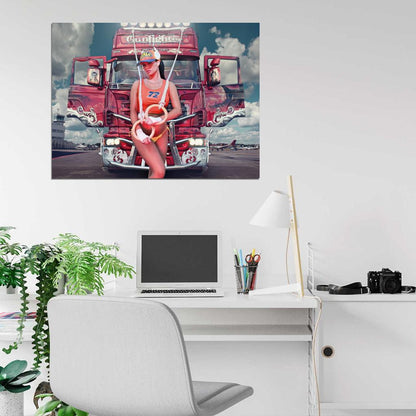 Truck Scania Super Hot Sexy Babe Woman Car Miss Tuning Wall Art Print Poster