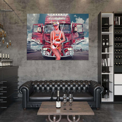 Truck Scania Super Hot Sexy Babe Woman Car Miss Tuning Wall Art Print Poster