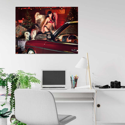 Christmas Hot Sexy Babe Woman Car Miss Tuning Wall Art Print Poster