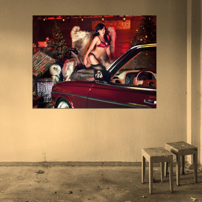 Christmas Hot Sexy Babe Woman Car Miss Tuning Wall Art Print Poster