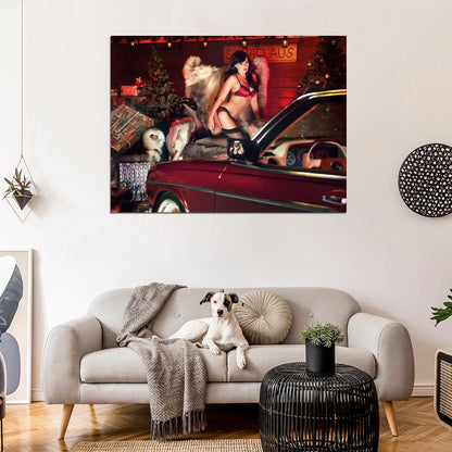 Christmas Hot Sexy Babe Woman Car Miss Tuning Wall Art Print Poster