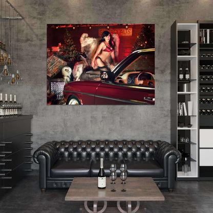 Christmas Hot Sexy Babe Woman Car Miss Tuning Wall Art Print Poster