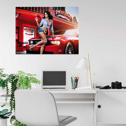 Lollipop Smile Hot Sexy Babe Woman Car Miss Tuning Wall Art Print Poster
